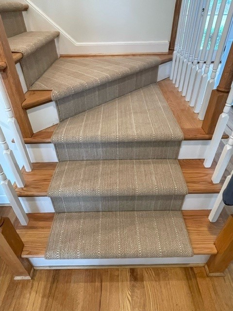 custom carpet stair runner over hardwood flooring in North Carolina 